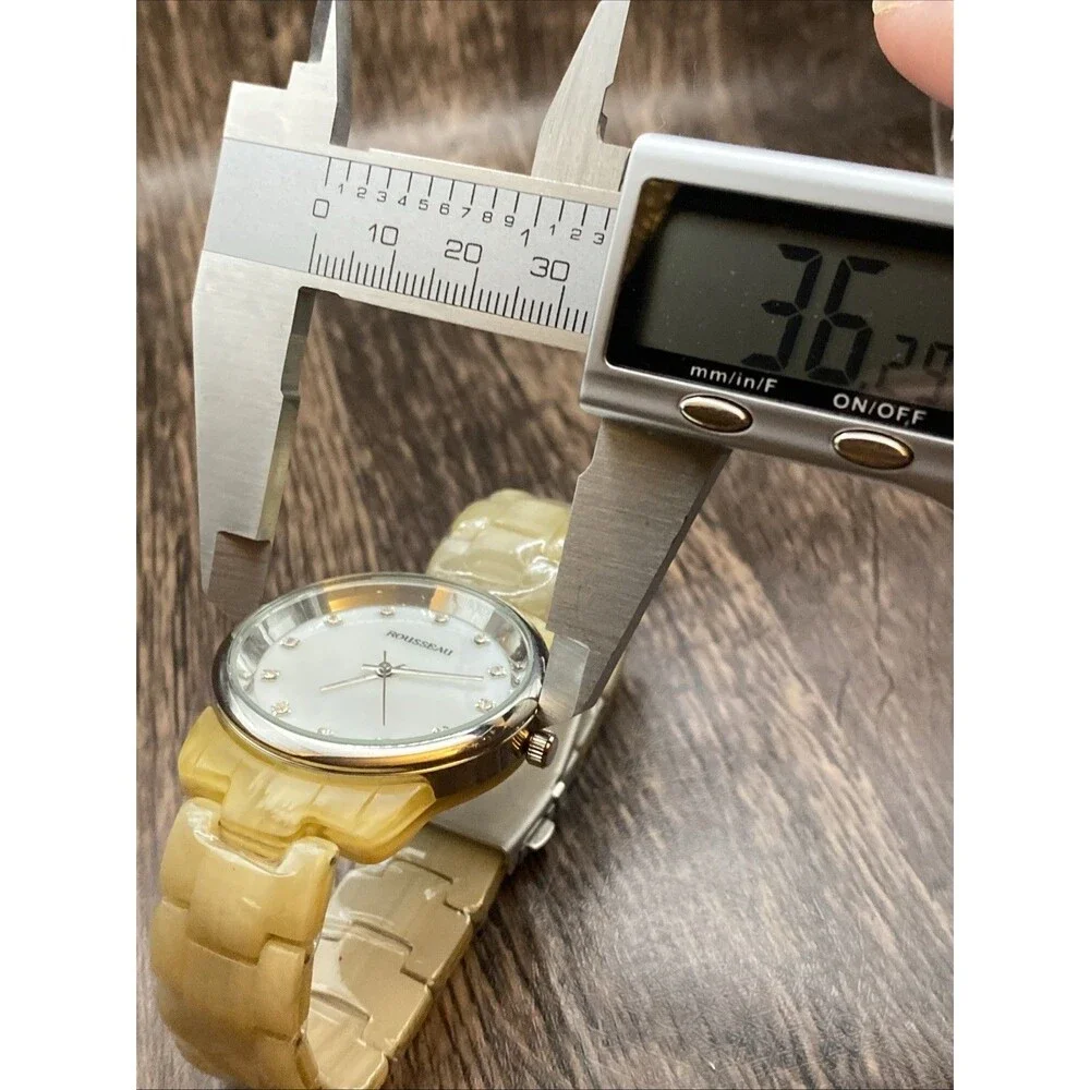 NEW Rousseau Women's Adele Silver Case Bone Marble Acrylic Band Watch - Picture 4 of 6